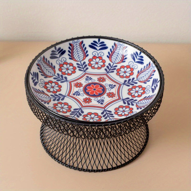 2pcs set: 1 high-neck bowl+ 1 bowl, Bohemian style pet feeding bowl