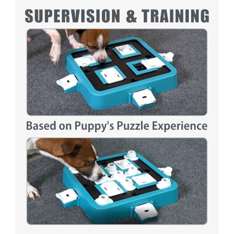 Interactive Dog Puzzle Toy & Treat Feeder - Turquoise & Black Multi-Level Dispenser with Adjustable Difficulty, Mental Stimulation Game for All Breed Sizes (Small, Medium, Large Dogs) - Slow Feeder for Puppies & Pets, Training