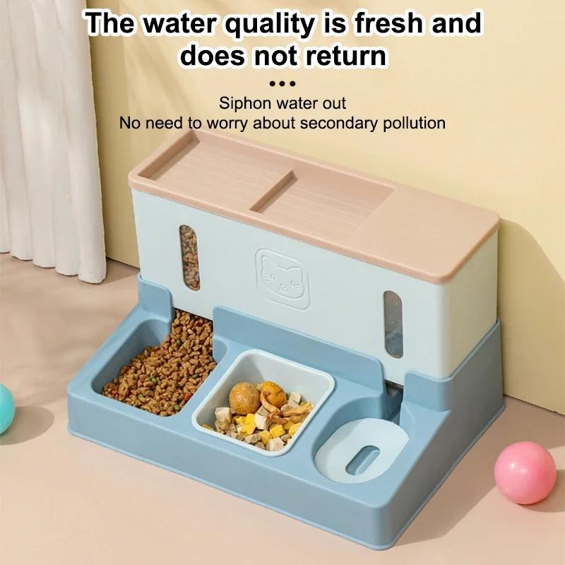 3-in-1 Automatic Feeder for Cats and Dogs | Double Bowl Drinking Water Raised Stand Dish Bowls, Uncharged, PP Material, Without Battery