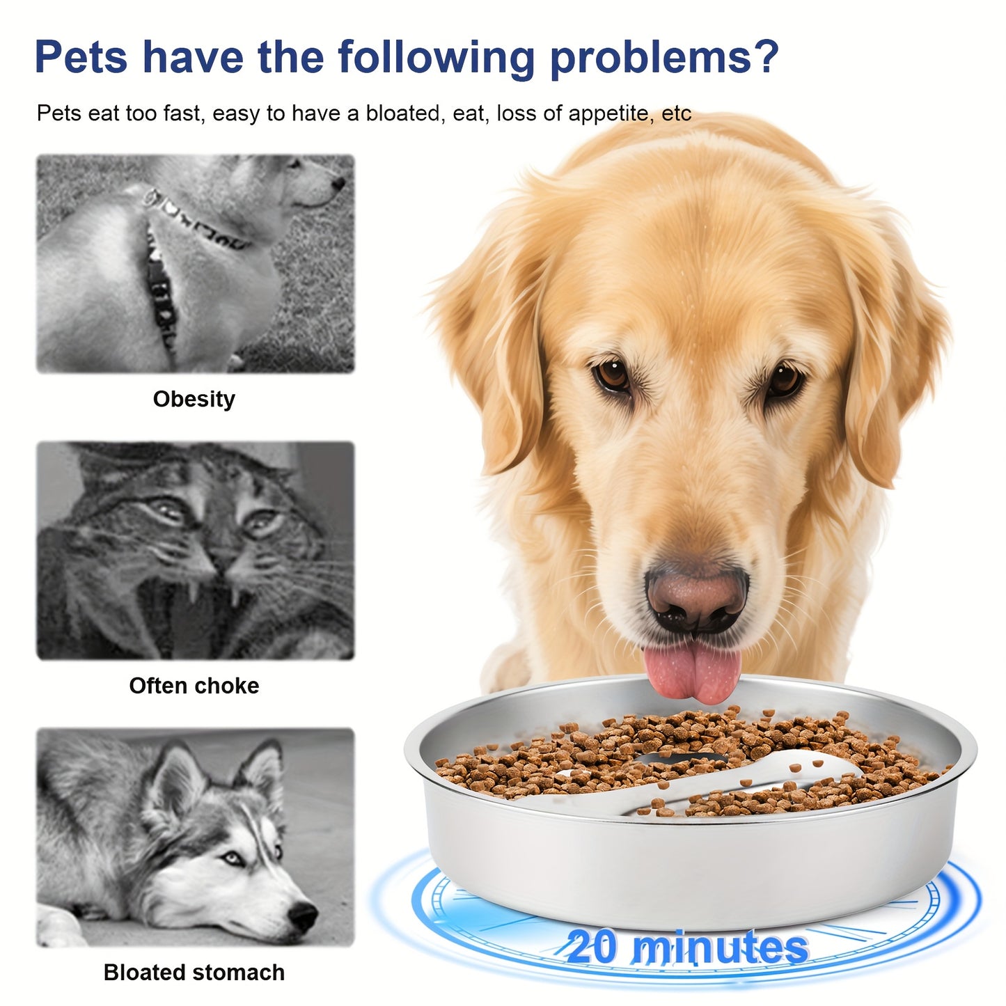 304 Stainless Steel Slow Feeding Dog Bowl, Double-sided Slow Feeding Dog Basin, Suitable for medium\large Dogs, Anti Slip Slow Feeding Dog Cup, Suitable for wet\raw Food Interactive Dog Bowl