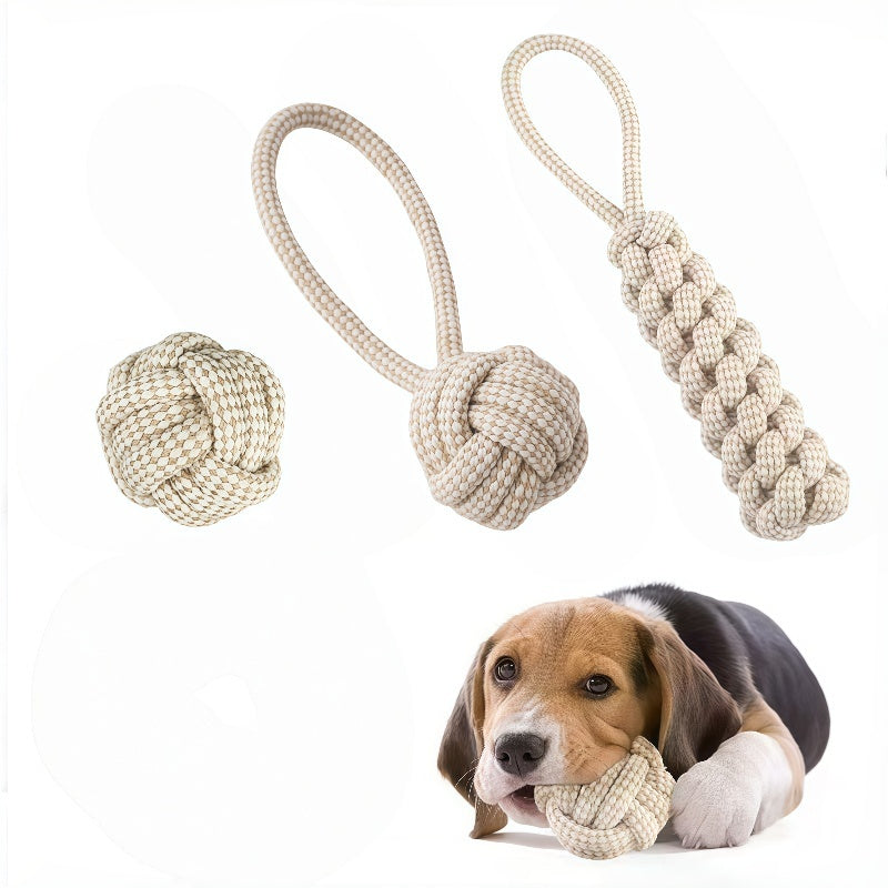Three-piece Dog Knot Toy | Interactive Molar Chew Toy for Small, Medium, and Large Dogs, Easy to Clean, Training and Entertainment, Polyester Blend