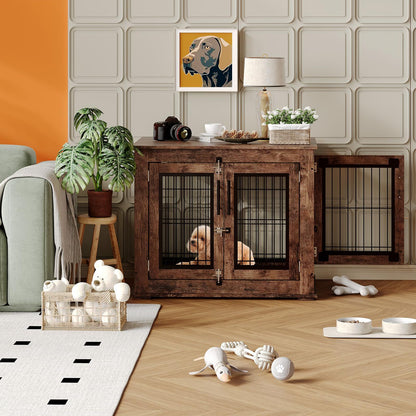 Heavy-Duty Dog Crate, 31 Inch Modern Dog House with Double Doors | Suitable for Small Medium Dogs, Plywood Kennel Serving as a Side or End Table for Living Room, Bedroom, Rustic Brown