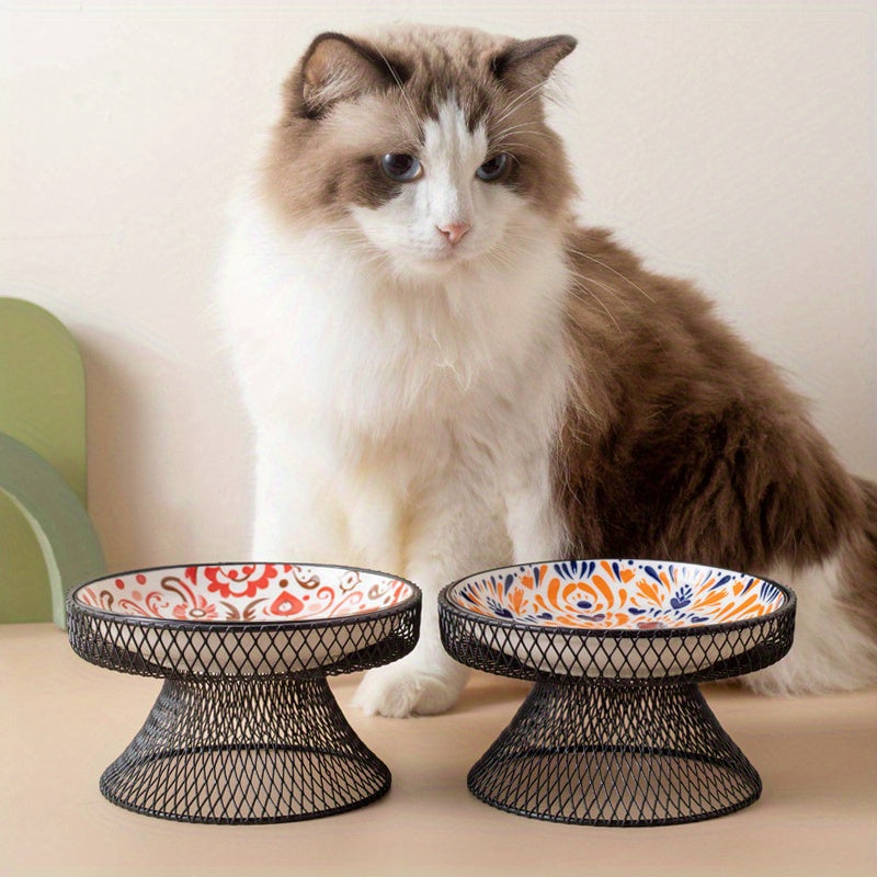 2pcs set: 1 high-neck bowl+ 1 bowl, Bohemian style pet feeding bowl