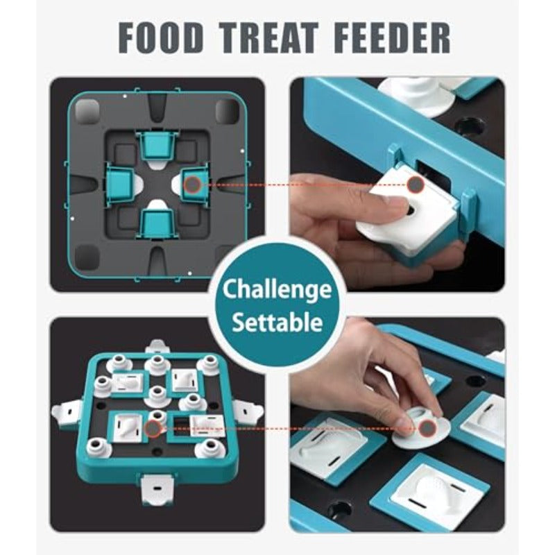 Interactive Dog Puzzle Toy & Treat Feeder - Turquoise & Black Multi-Level Dispenser with Adjustable Difficulty, Mental Stimulation Game for All Breed Sizes (Small, Medium, Large Dogs) - Slow Feeder for Puppies & Pets, Training
