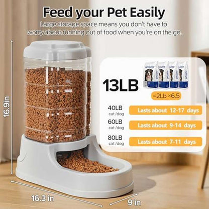 2.51gal Large Automatic Dog Food Dispenser & Gravity Feeder - No Required, Heavy-Duty Pet Food Dispenser Suitable for Indoor\Outdoor Use, Large Dogs, Travel - Gravity- with Non-Slip Base & Feeders for Bully Breeds & Heavy-Eaters