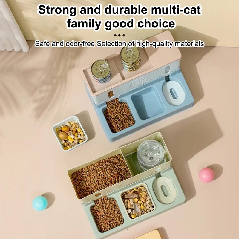 3-in-1 Automatic Feeder for Cats and Dogs | Double Bowl Drinking Water Raised Stand Dish Bowls, Uncharged, PP Material, Without Battery