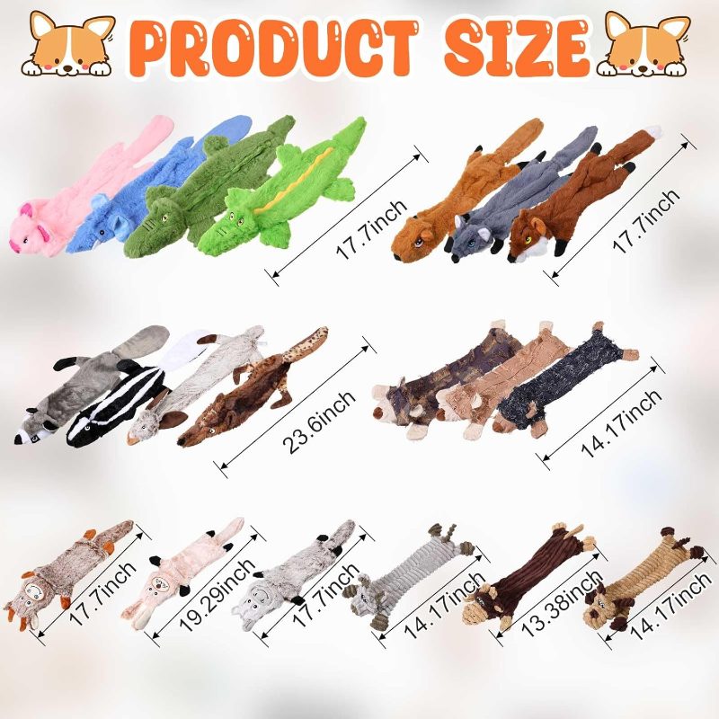 20pcs Bulk No Stuffing Dog Toys Suitable for Aggressive Chewers, Crinkle Teething Chew Plush Chewable Toys with Squeaker for Puppies & Dogs, Chewable Gifts for Small Medium Large Breeds, 20 Styles