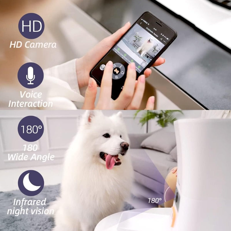 8L 2.4G and 5G WiFi Aautomatic Large Dog Feeder and Automatic cat feeders -1080P Full HD Pet Camera Treat Dispenser with Night Vision