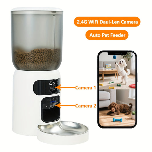 2-PACK Automatic Pet Feeder with Two-Lens Camera, 2.4G WiFi App Control, Food Dispenser, Easy Setup, FHD 1080P Video with Night Vision, Home Security for Cats And Dogs, Smart Pet Device, Pet Camera, Sleek Pet Gadget, Modern Pet Tech, Reliable Feeder