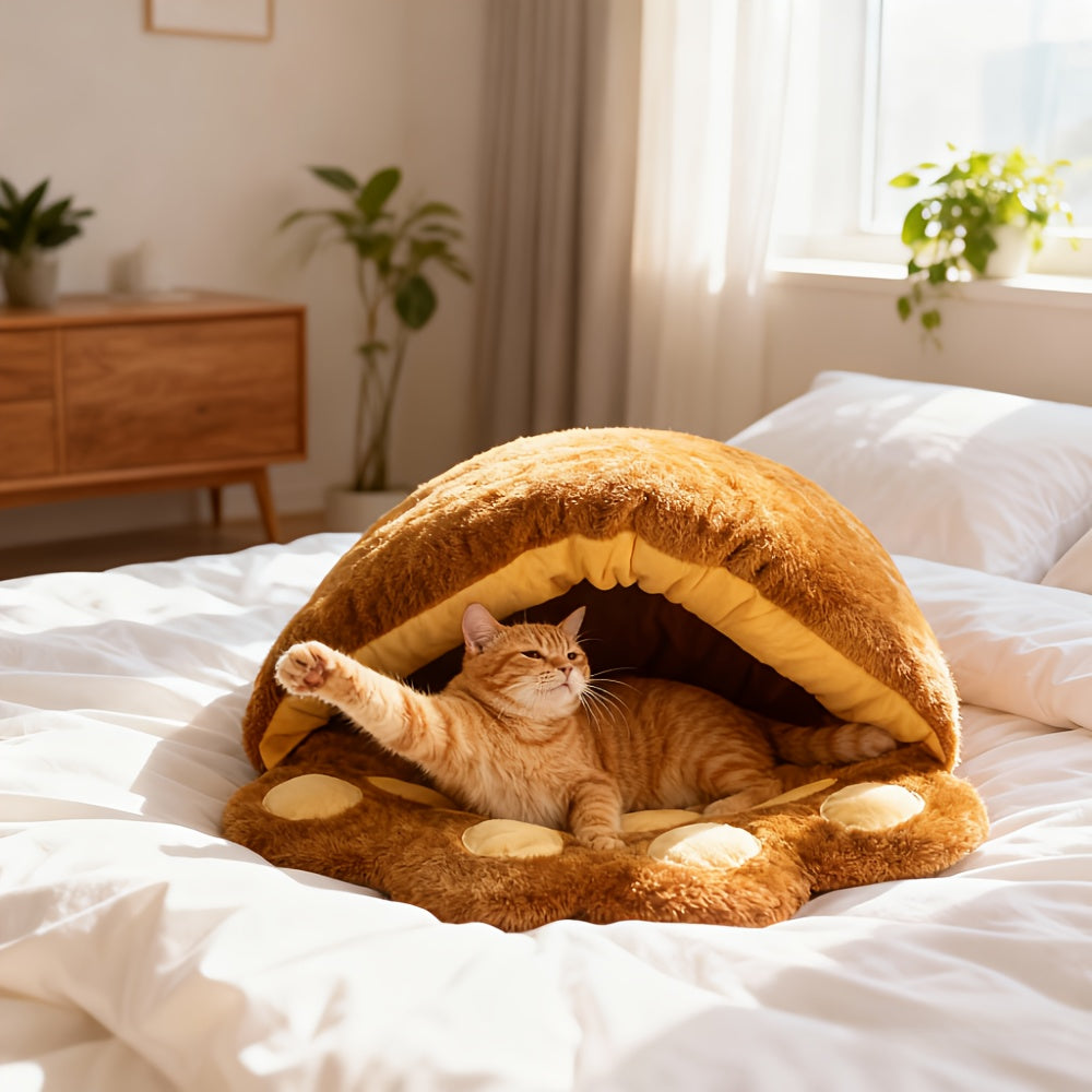 A Thickened Winter Dog Bed Designed in The Shape of a Bear Paw, Semi-Enclosed for Warmth, Suitable for All Seasons, with a Removable Sleeping for Both Cats And Dogs, Applicable for Various Pet Supplies And Furniture