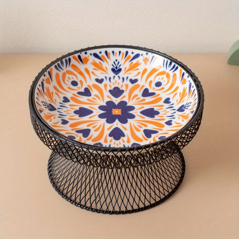 2pcs set: 1 high-neck bowl+ 1 bowl, Bohemian style pet feeding bowl