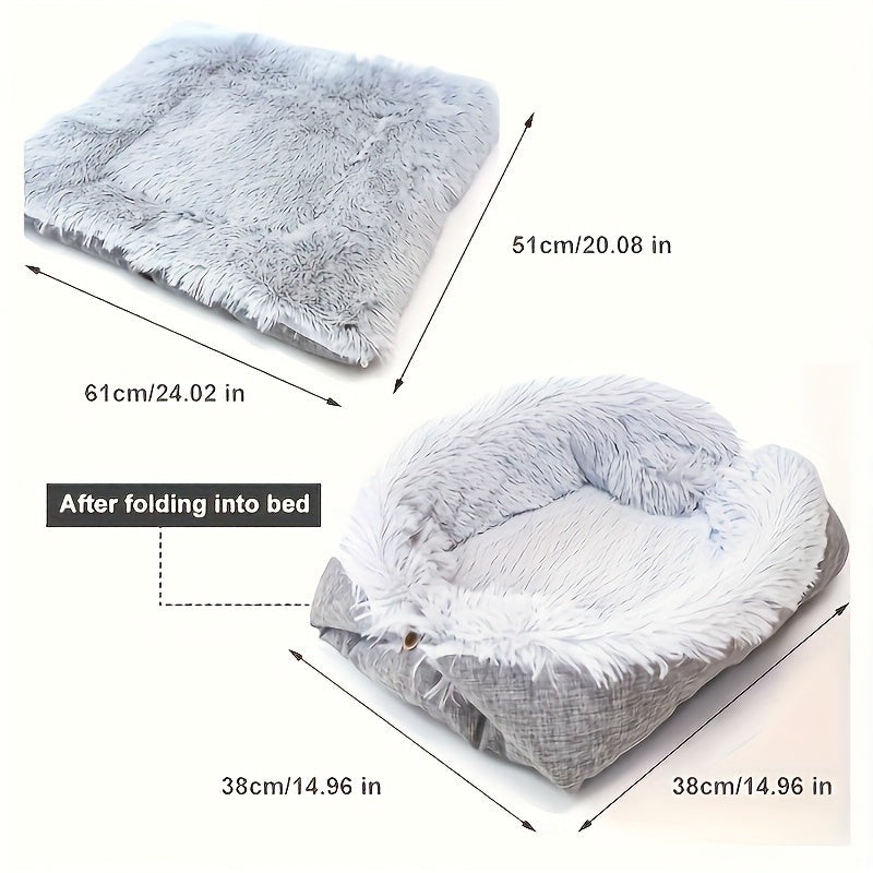 1pc Dual-Use Cat Bed & Small Dog House - Thick Plush All-Season Cozy Kennel\Nest, Warm Winter Bedding for Cats\Dogs, Soft Cushion for Living Room, Balcony, Bedroom
