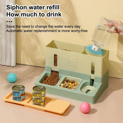 3-in-1 Automatic Feeder for Cats and Dogs | Double Bowl Drinking Water Raised Stand Dish Bowls, Uncharged, PP Material, Without Battery