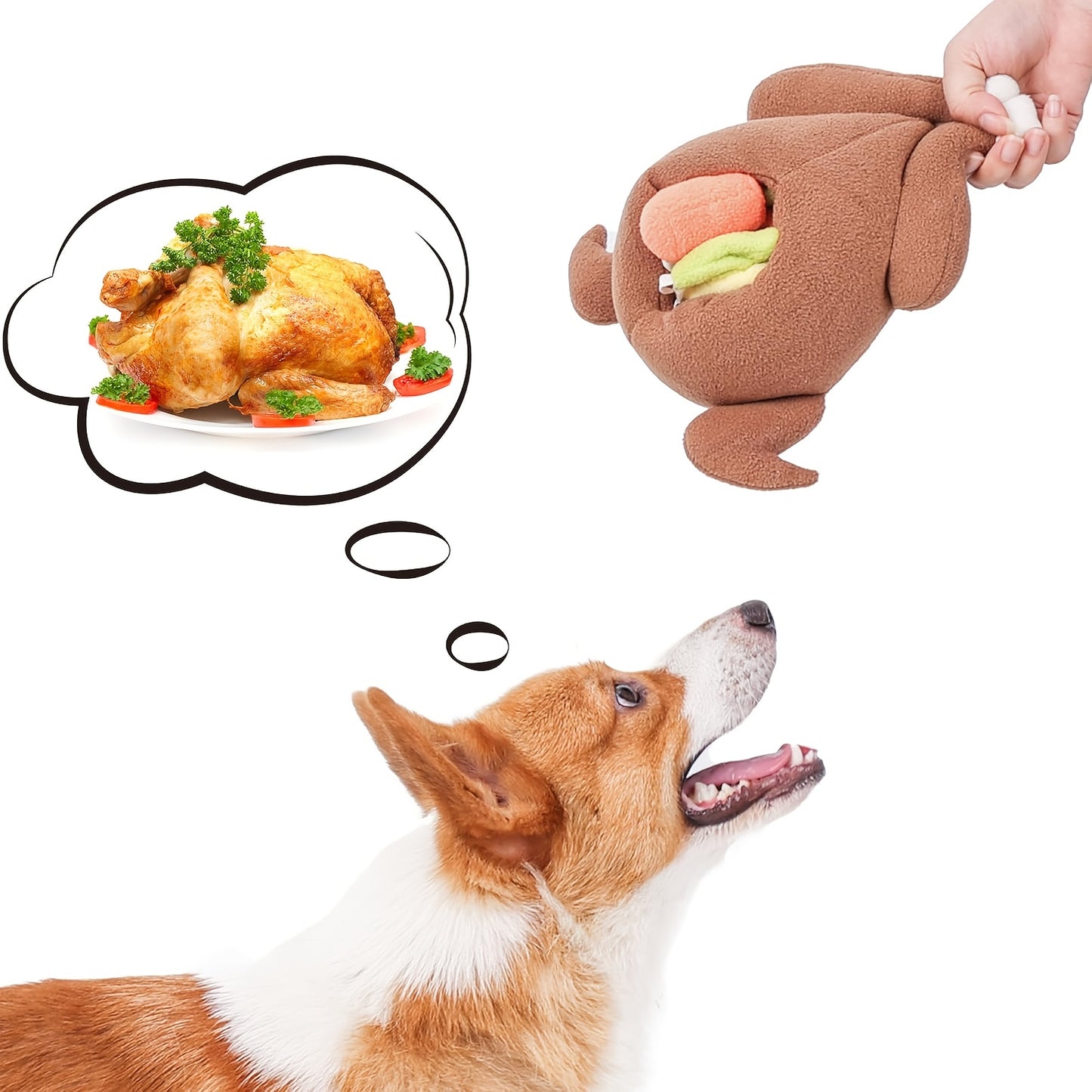 Plush Dog Toys, Roast Turkey Pet Toys Pet Hiding Food Interactive Dog Toys Dog Nose Work Foraging Skills