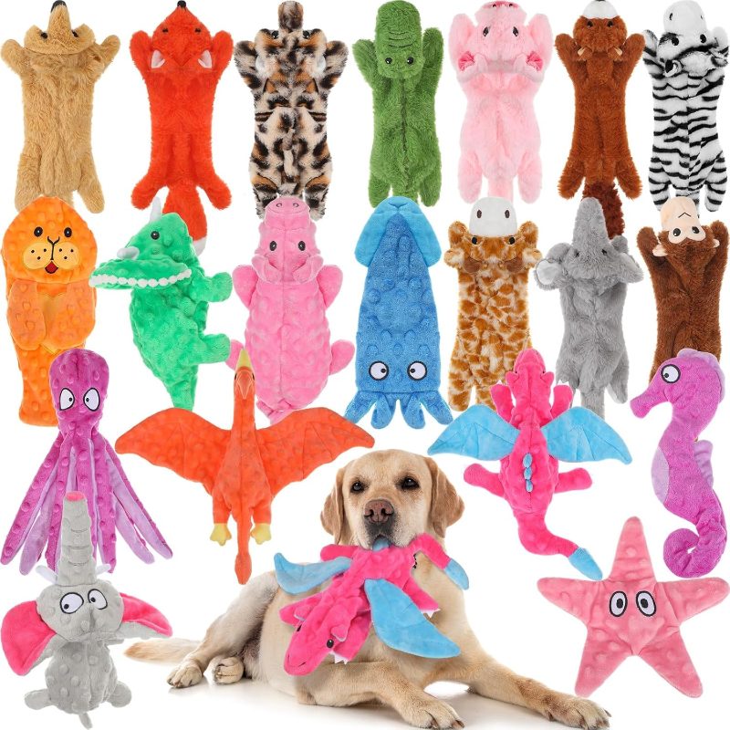 20pcs Bulk No Stuffing Dog Toys Suitable for Aggressive Chewers, Crinkle Teething Chew Plush Chewable Toys with Squeaker for Puppies & Dogs, Chewable Gifts for Small Medium Large Breeds, 20 Styles