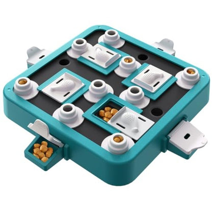 Interactive Dog Puzzle Toy & Treat Feeder - Turquoise & Black Multi-Level Dispenser with Adjustable Difficulty, Mental Stimulation Game for All Breed Sizes (Small, Medium, Large Dogs) - Slow Feeder for Puppies & Pets, Training