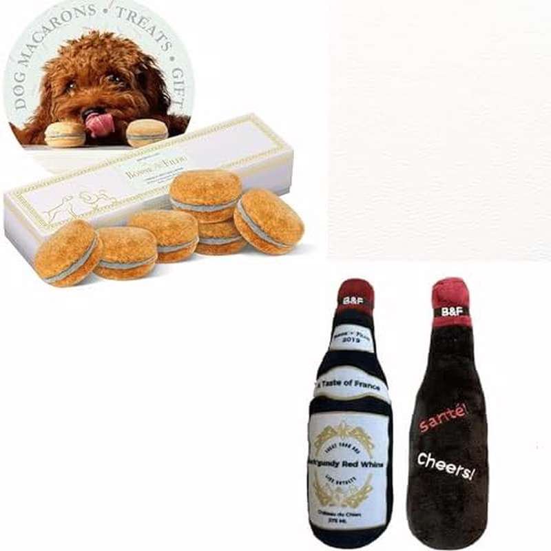 Luxury Handmade Birthday Cake Dog Macarons Trs 3x6 Pack and Big Wine Bottle Dog Plush Toy Barkdy Red Whine Durable Squeaky Interactive Puppy Chew Toys for Aggressive Chewers