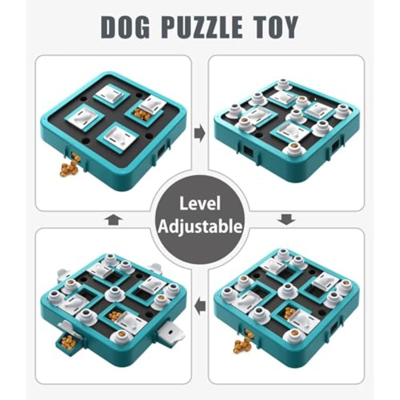 Interactive Dog Puzzle Toy & Treat Feeder - Turquoise & Black Multi-Level Dispenser with Adjustable Difficulty, Mental Stimulation Game for All Breed Sizes (Small, Medium, Large Dogs) - Slow Feeder for Puppies & Pets, Training