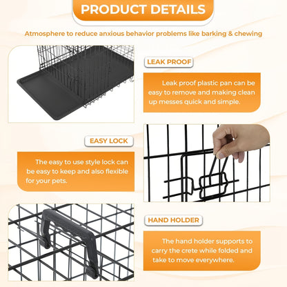 Small Dog Crate Kennel 24 Dog Cage Double- Door Folding Travel Indoor Outdoor Puppy Playpen with Divider and Handle Tray, Black, All Season, Dog Crate for Small Dogs, Portable Dog Crate, Indoor Pet Enclosure, Outdoor Pet Pen