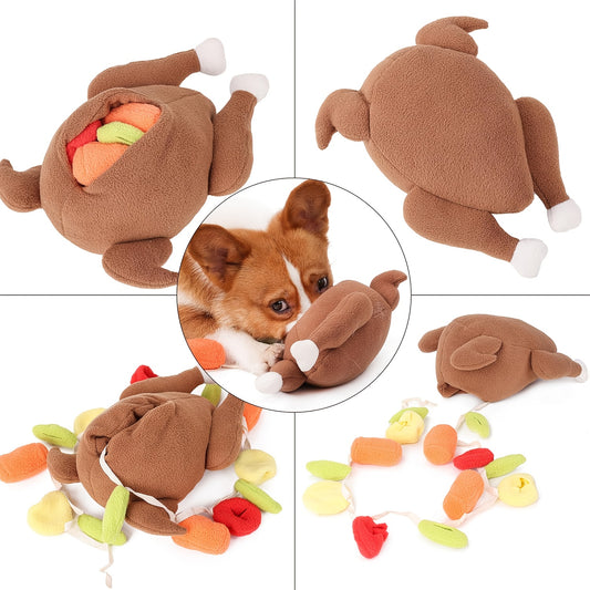 Plush Dog Toys, Roast Turkey Pet Toys Pet Hiding Food Interactive Dog Toys Dog Nose Work Foraging Skills