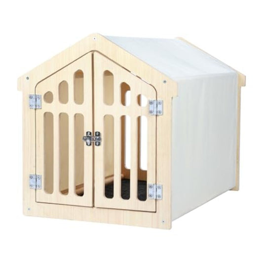 Dog House Indoor for Small Dogs Medium Dogs 30Lx21Wx24H Wooden Board Oxford Fabric Felt Mat Lockable Door Easy Assembly Wooden Color