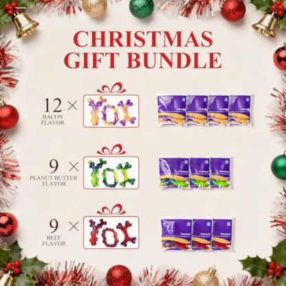 30-Pack Indestructible Dog Toys for Aggressive Chewers with, Beef & Peanut Butter Flavor - Heavy-Duty Chew Proof Chew Toys Suitable for Large Breed Dogs, Bully Breed, Power Chewers - Puppy Teething Toys