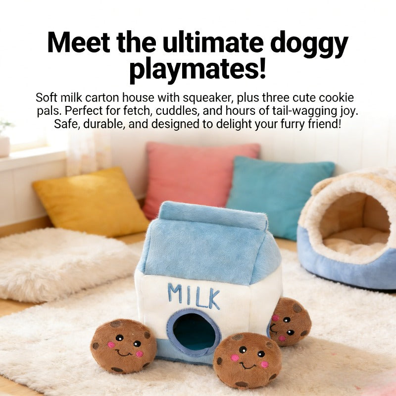 Burrow Interactive Dog & Puppy Toys - Plush Hide & Seek Puzzle with Squeaker, Milk & Cookie-Themed Chew-Resistant Chewable Enrichment Activity, Soft Plush Material for Mental Stimulation & Foraging Instincts
