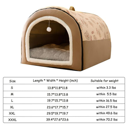 Dog Bed House, 2 Ways to Use, Indoor Pet House for Cats and Small Dogs with Fluffy Mat, Removable and Washable Cover, Splash-Proof House and Non-Slip Bottom
