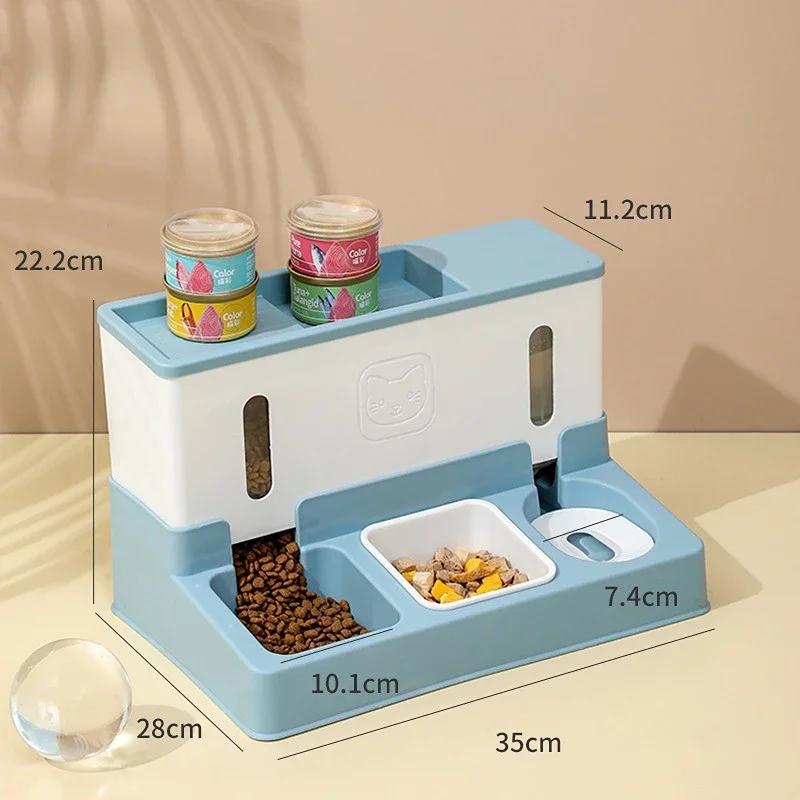 3-in-1 Automatic Feeder for Cats and Dogs | Double Bowl Drinking Water Raised Stand Dish Bowls, Uncharged, PP Material, Without Battery