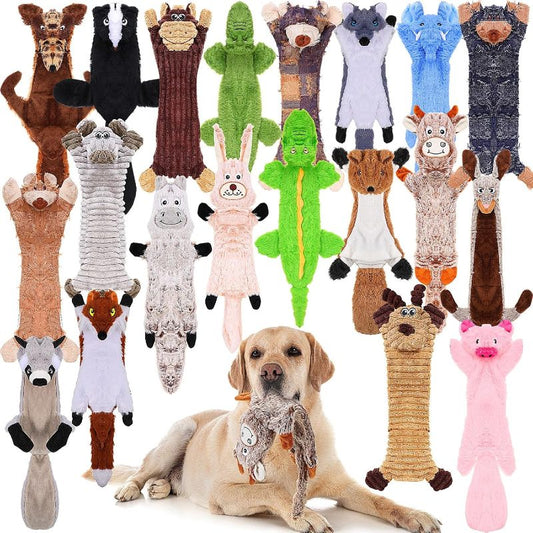 20pcs Bulk No Stuffing Dog Toys Suitable for Aggressive Chewers, Crinkle Teething Chew Plush Chewable Toys with Squeaker for Puppies & Dogs, Chewable Gifts for Small Medium Large Breeds, 20 Styles