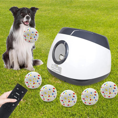 Automatic Dog Ball Launcher with Remote Control - Upgraded Interactive Automatic Ball Thrower for Medium & Large Dogs, 29ft\79ft Range, 3 Speed Settings, Battery-Powered (Batteries Not Included) - Includes 5 ETPU Balls
