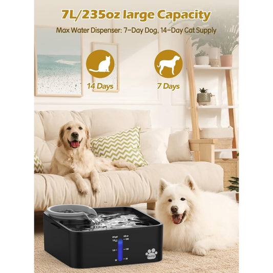 2 Gallon Large Dog & Water Fountain with Wide Drinking Spout, BPA-Free Pet Water Dispenser, Smart Low-Water Alert System, Quiet & Pre\Post Filters for Multi-Pet Households – for large Dogs