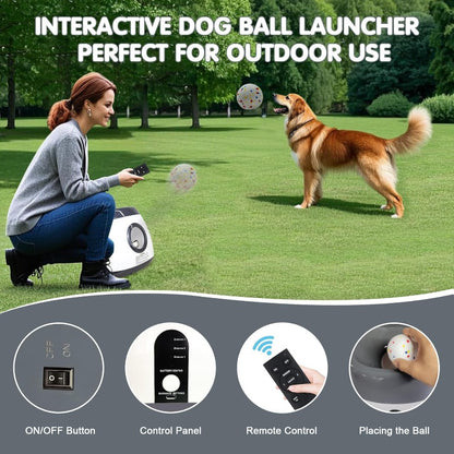 Automatic Dog Ball Launcher with Remote Control - Upgraded Interactive Automatic Ball Thrower for Medium & Large Dogs, 29ft\79ft Range, 3 Speed Settings, Battery-Powered (Batteries Not Included) - Includes 5 ETPU Balls