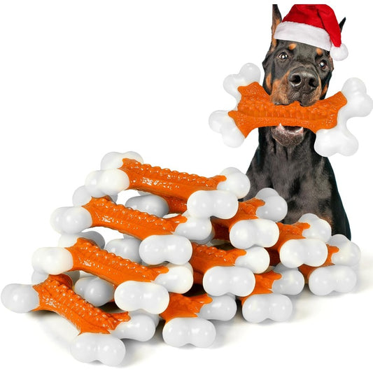 10-Pack Nylon Dog Toys for Aggressive Chewers | Large Breed Tough Bones, Puppy Teething, Medium Dogs, Heavy Duty, Peanut Butter Flavor