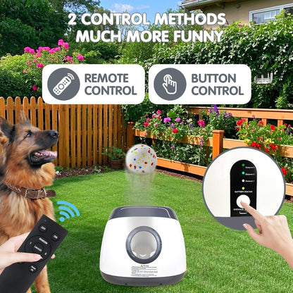 Automatic Dog Ball Launcher with Remote Control - Upgraded Interactive Automatic Ball Thrower for Medium & Large Dogs, 29ft\79ft Range, 3 Speed Settings, Battery-Powered (Batteries Not Included) - Includes 5 ETPU Balls