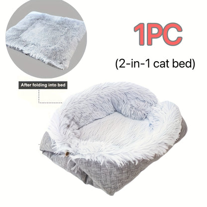 1pc Dual-Use Cat Bed & Small Dog House - Thick Plush All-Season Cozy Kennel\Nest, Warm Winter Bedding for Cats\Dogs, Soft Cushion for Living Room, Balcony, Bedroom