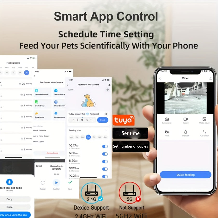 4L Pet Feeder • Large Capacity Smart Pet Feeder with Dog Automatic Food Dispenser • Timing Single\Double Bowl Automatic Smart Pet Cat Food Dispenser • Remote Control APP Control Cat and Dog Pet Feeder • Easy Disassembly • No 5V 2A Plug