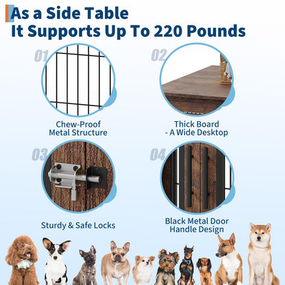 Heavy-Duty Dog Crate, 31 Inch Modern Dog House with Double Doors | Suitable for Small Medium Dogs, Plywood Kennel Serving as a Side or End Table for Living Room, Bedroom, Rustic Brown