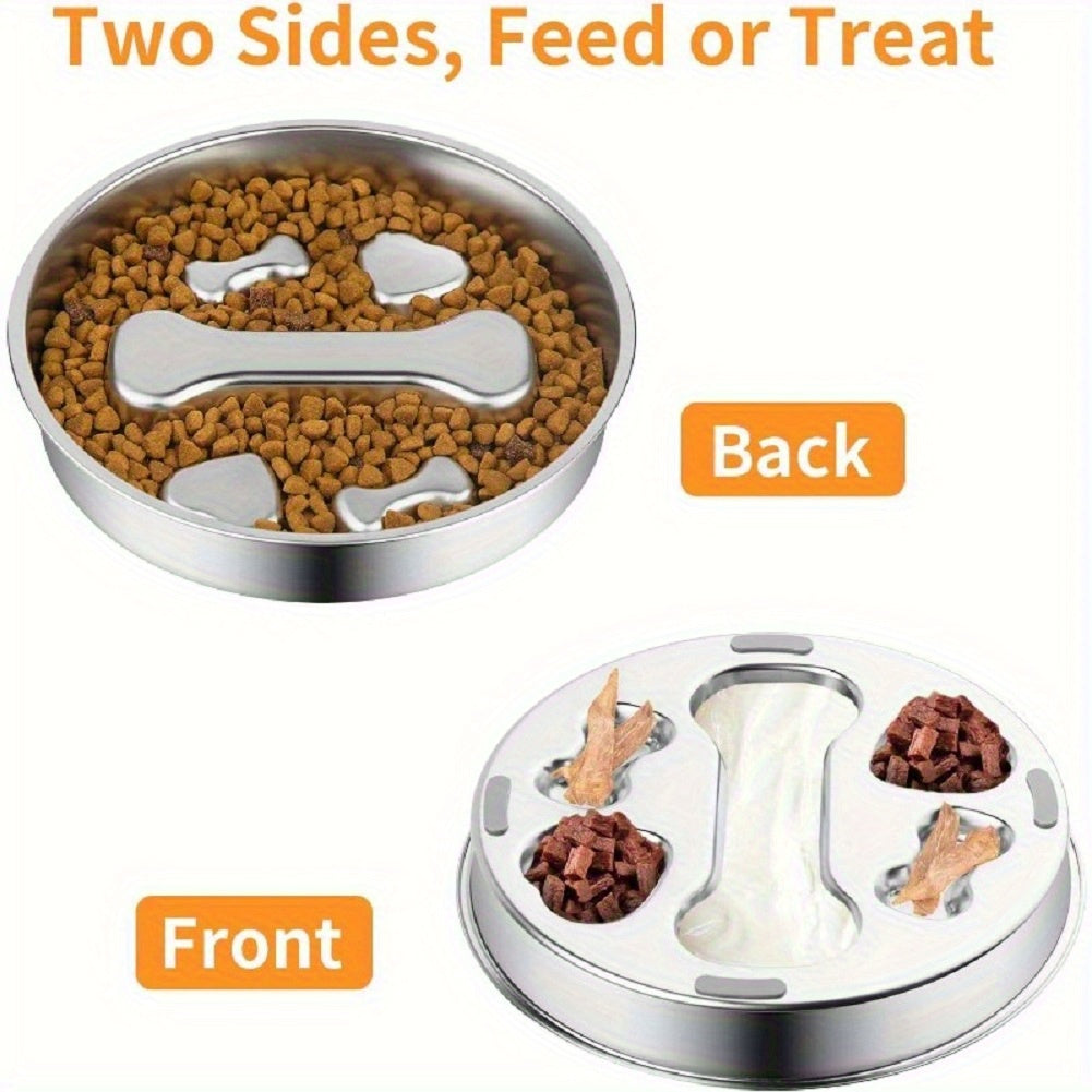 304 Stainless Steel Slow Feeding Dog Bowl, Double-sided Slow Feeding Dog Basin, Suitable for medium\large Dogs, Anti Slip Slow Feeding Dog Cup, Suitable for wet\raw Food Interactive Dog Bowl