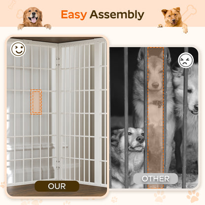 Foldable Dog Crate Furniture, Heavy Duty Dog Kennel Indoor with Hooks, Dog Crate with DIY Frame, Wooden Dog Cage End Table, for Small\Medium Dogs, White and Walnut