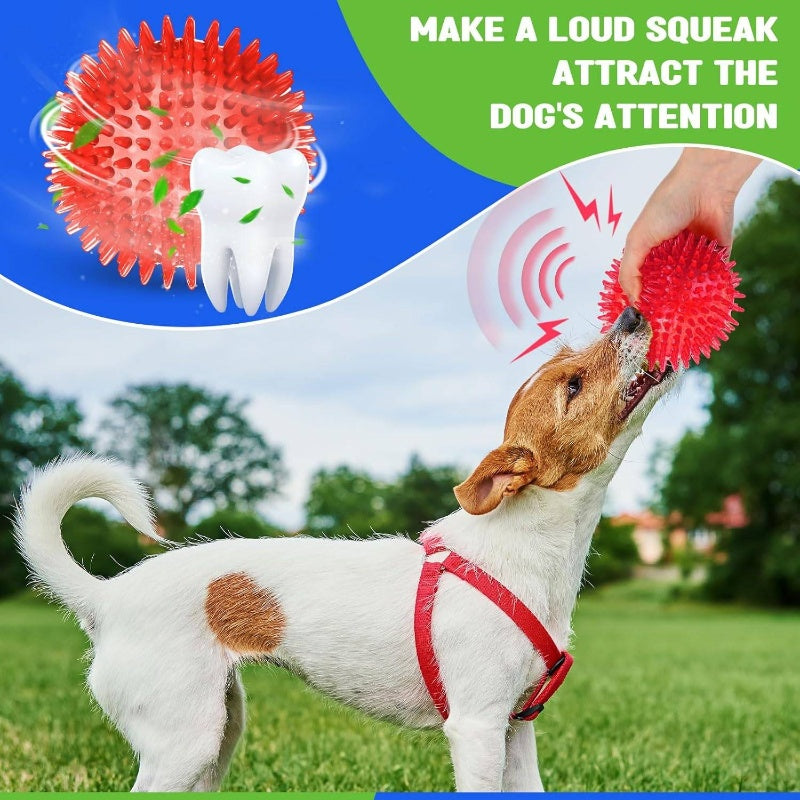 12 Pack 4.5" Heavy Duty Squeaky Dog Balls | Medium Large Dogs, Large Spiky Ball Toys for Aggressive Chewers, Pet Training, Clean Teeth, Outdoor, 4 Colors, Natural Rubber