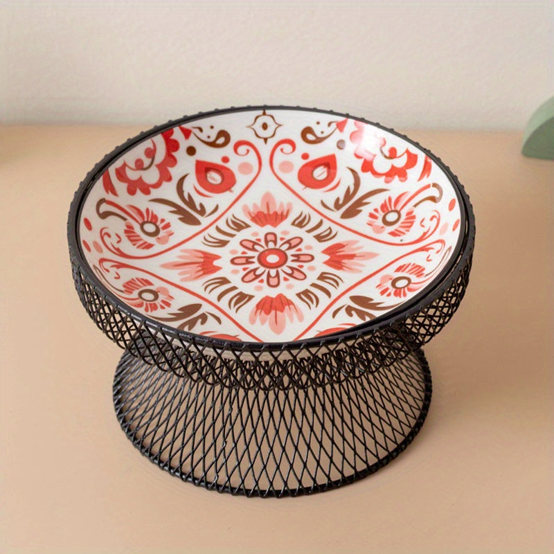 2pcs set: 1 high-neck bowl+ 1 bowl, Bohemian style pet feeding bowl