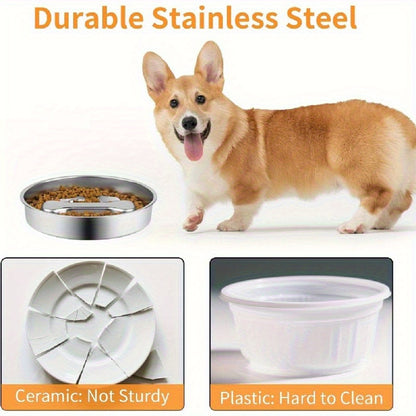 304 Stainless Steel Slow Feeding Dog Bowl, Double-sided Slow Feeding Dog Basin, Suitable for medium\large Dogs, Anti Slip Slow Feeding Dog Cup, Suitable for wet\raw Food Interactive Dog Bowl