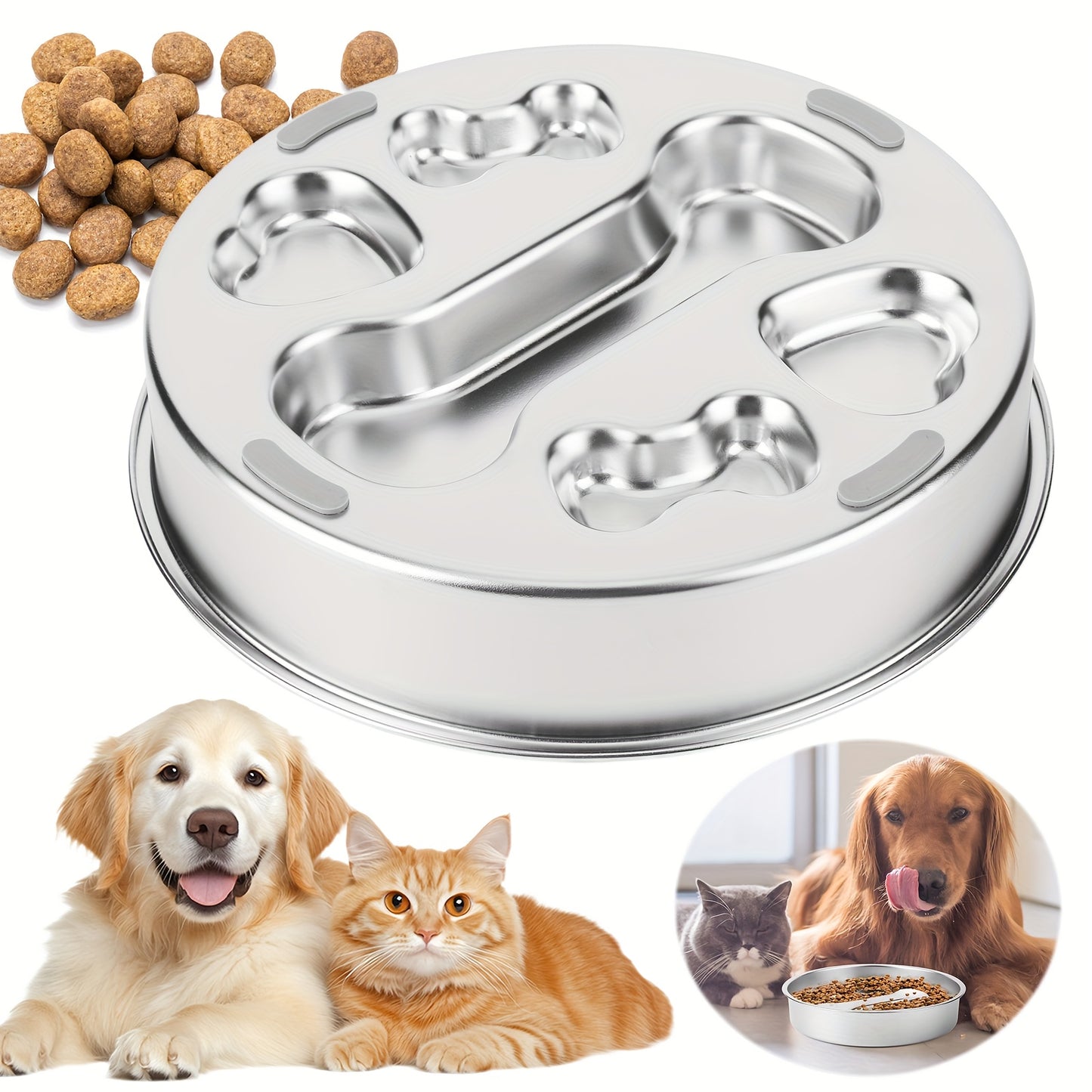 304 Stainless Steel Slow Feeding Dog Bowl, Double-sided Slow Feeding Dog Basin, Suitable for medium\large Dogs, Anti Slip Slow Feeding Dog Cup, Suitable for wet\raw Food Interactive Dog Bowl