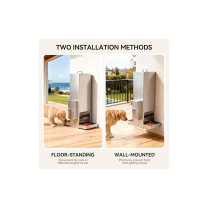 Chipak 9.25gal Automatic Dog Feeder for Two Large Dogs | Stainless Steel Pet Dispenser with Timer and Programmable Feeding Schedule, Dual Tray, Without Battery