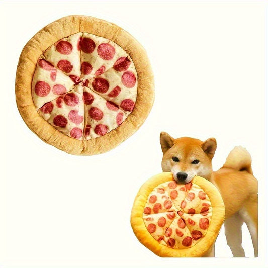 Soft Plush Pizza Dog Toy - A Sturdy Squeaky Toy Designed for Interactive Play, Made from Soft Polyester, Perfect for Any Dog Breed - Resembles a Real Slice of Pizza