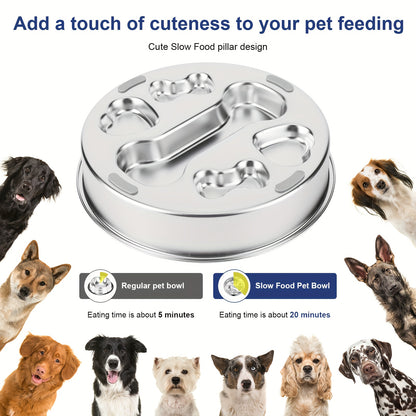 304 Stainless Steel Slow Feeding Dog Bowl, Double-sided Slow Feeding Dog Basin, Suitable for medium\large Dogs, Anti Slip Slow Feeding Dog Cup, Suitable for wet\raw Food Interactive Dog Bowl