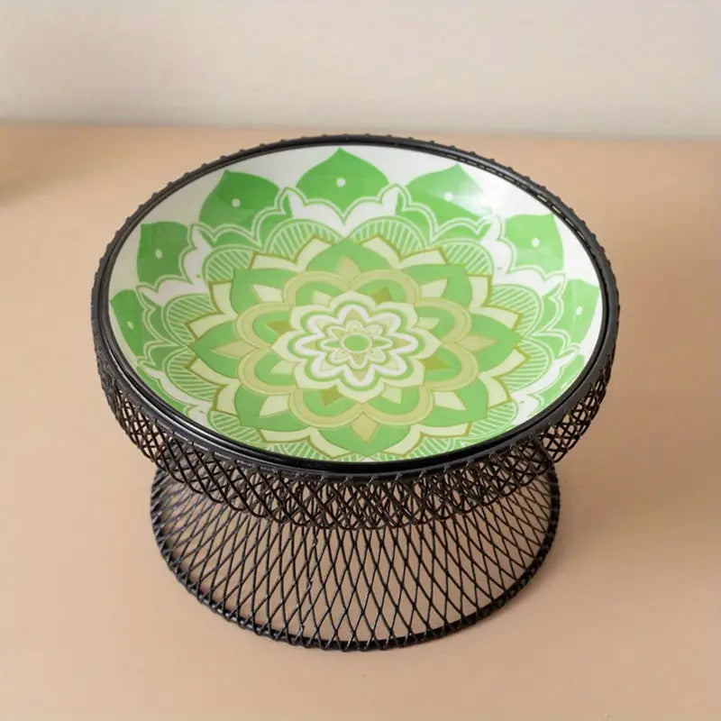 2pcs set: 1 high-neck bowl+ 1 bowl, Bohemian style pet feeding bowl