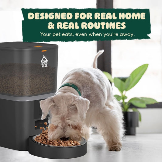 Smart WiFi Pet Feeder - 6L Automatic Cat Dog Food Dispenser with App Control, Up to 10 Meals Daily, Portion Scheduling, Dual Power Supply - Black