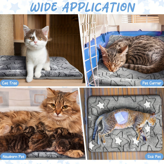 2 Pack Self Warming Cat Mat Pad Bed Reversible Machine Washable Reflects Body Heat Warm Thermal Pet Pad Crate Blanket For Feral And Indoor Cat (Double Star, 20'' X 30'')